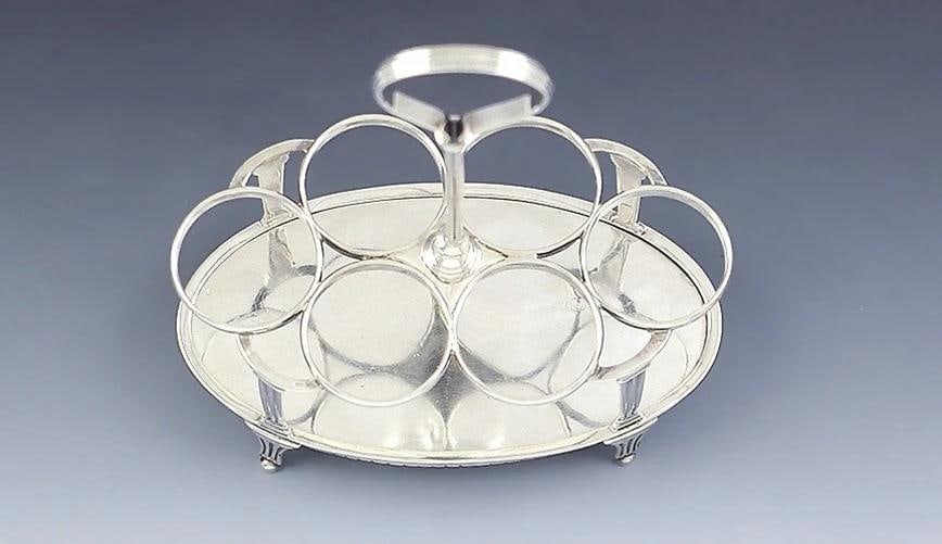 Fine English 6pc Sterling Silver Cut Glass Vanity Perfumes or Cruet Set - 4