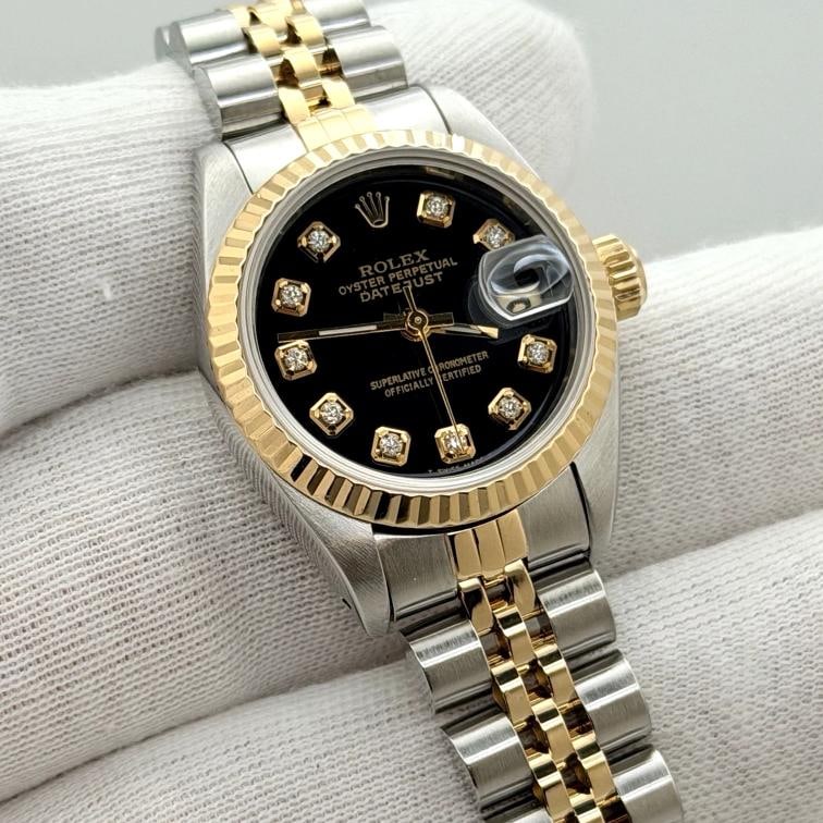 Rolex Lady Datejust 69173 26mm Black Diamond Dial 18k Yellow Gold Steel - 2