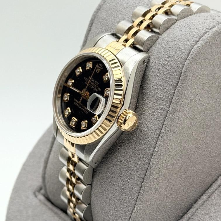 Rolex Lady Datejust 69173 26mm Black Diamond Dial 18k Yellow Gold Steel - 3