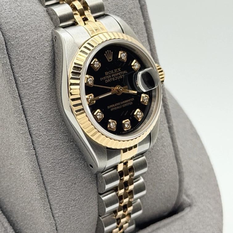 Rolex Lady Datejust 69173 26mm Black Diamond Dial 18k Yellow Gold Steel - 5