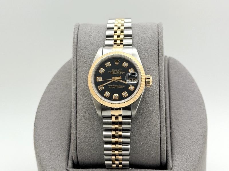 Rolex Lady Datejust 69173 26mm Black Diamond Dial 18k Yellow Gold Steel - 9