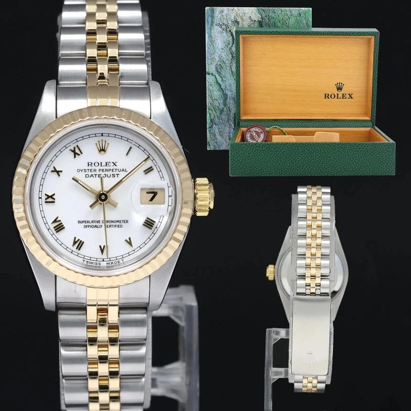 MINT Ladies Rolex 26mm 69173 DateJust White Roman Two Tone Yellow Gold Jubilee: Condition: Pre-owned - Excellent,Brand: Rolex,Department: Unisex Adults,Type: Wristwatch,Model: Ladies Rolex,Reference Number: 69173,With Original Box/Packaging: Yes,With Papers: Original,Customized: 