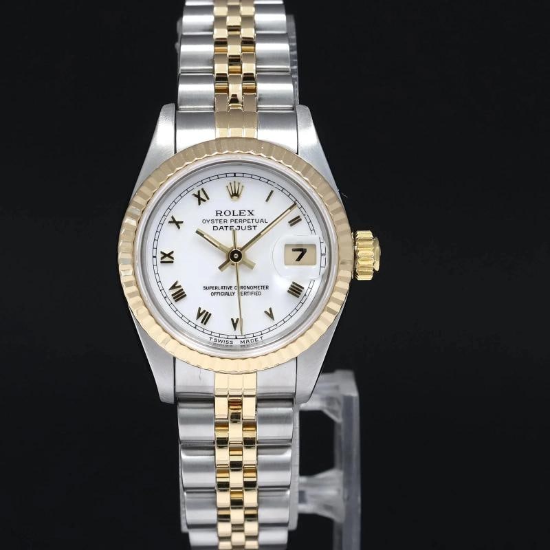 MINT Ladies Rolex 26mm 69173 DateJust White Roman Two Tone Yellow Gold Jubilee - 2