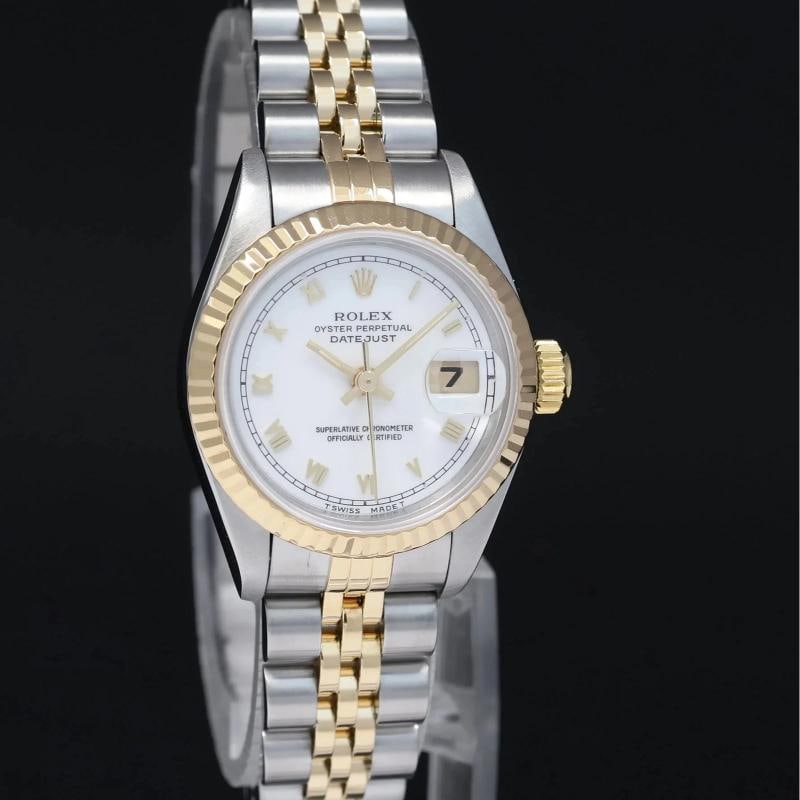MINT Ladies Rolex 26mm 69173 DateJust White Roman Two Tone Yellow Gold Jubilee - 3