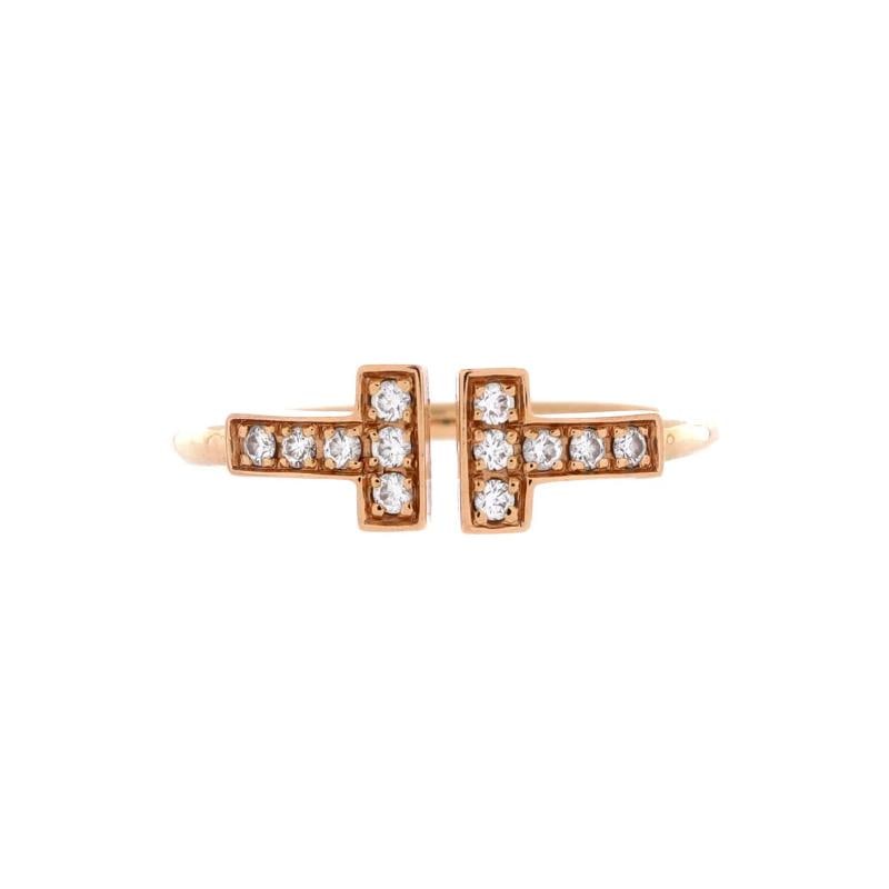 Tiffany & Co. T Wire Ring 18K Rose Gold with Diamonds: Measurements: Size: 6, Width: 1.60 mm . Condition: Pre-owned - Good,Brand: Tiffany & Co.,Main Stone: Diamond,Metal: 18K Rose Gold,Metal Purity: 18K,Ring Size: 6,Type: Ring,Color: Rose Gold,Style: 18K 