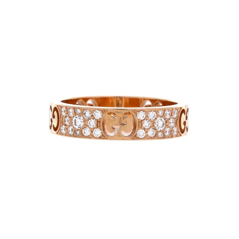 Gucci Stardust Ring 18K Rose Gold with Pave Diamonds 4mm: Measurements: Size: 5.25 - 50, Width: 4.30 " . Condition: Pre-owned - Good,Brand: Gucci,Ring Size: 5.25 - 50,Type: Ring,Metal Purity: 18K,Color: Rose Gold,Style: 18K Rose Gold with Pave Diamonds,Mater