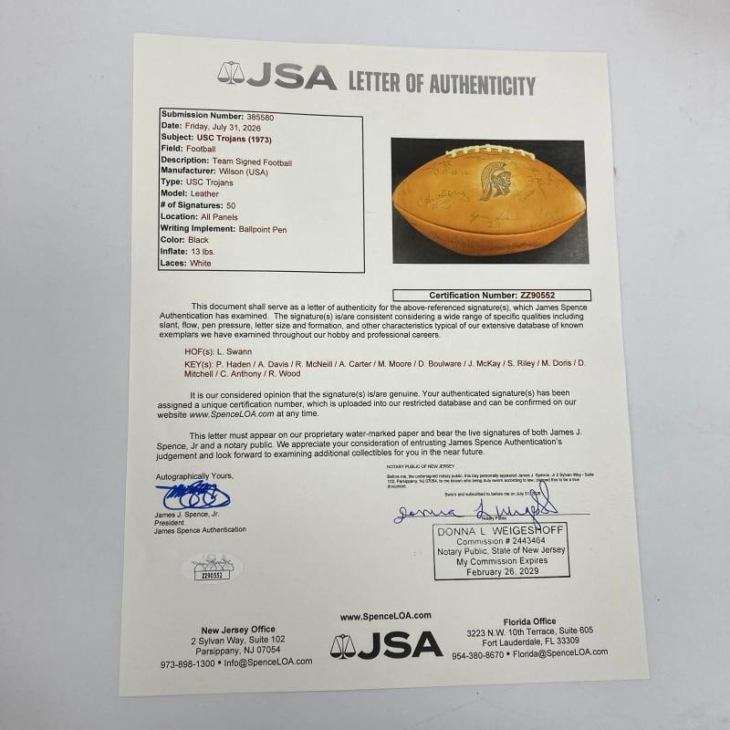 1973 USC Trojans Pac-8 champions Team Signed Football Lynn Swann JSA COA - 11
