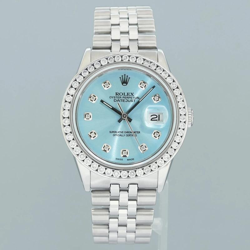 DIAMOND Bezel Rolex DateJust 36mm Glacier Blue Diamond 16030 Steel Watch Box - 2