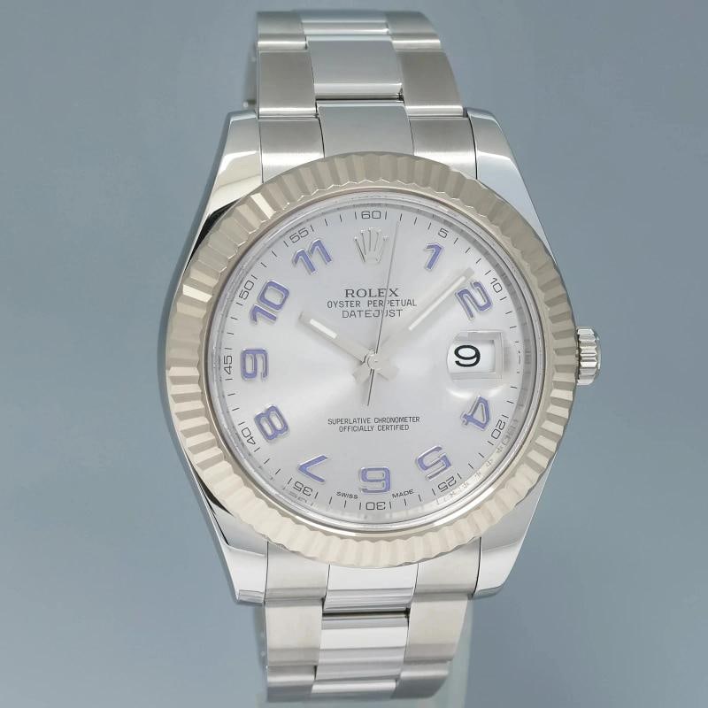 MINT Papers Rolex 116334 Datejust II 41mm Silver Blue Arabic White Gold Fluted - 3