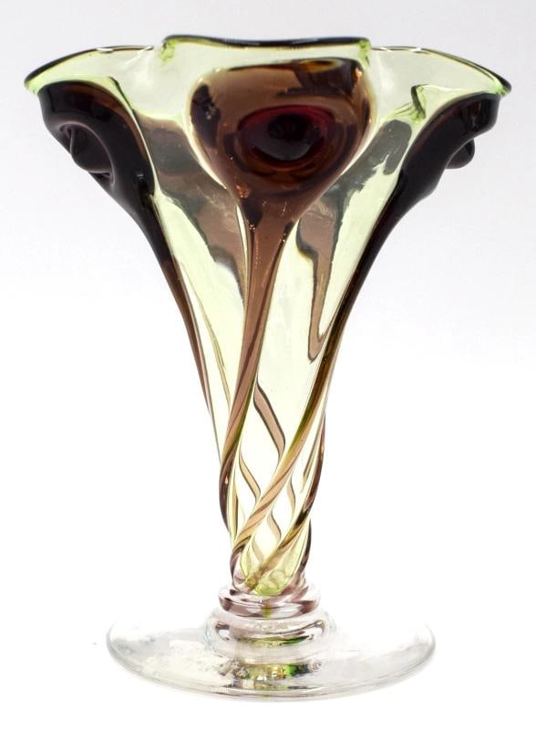 Stuart & Sons Art Nouveau Cairngorm Peacock Eye Art Glass Vase, Circa 1900: Measures 5 1/8" high by 4" wide. . Condition: Used,Brand: Stuart & Sons,Antique: Yes,Type: Vase,Style: Art Nouveau,Material: Glass,Production Style: Art Glass,Country of Origin: United Kingdom