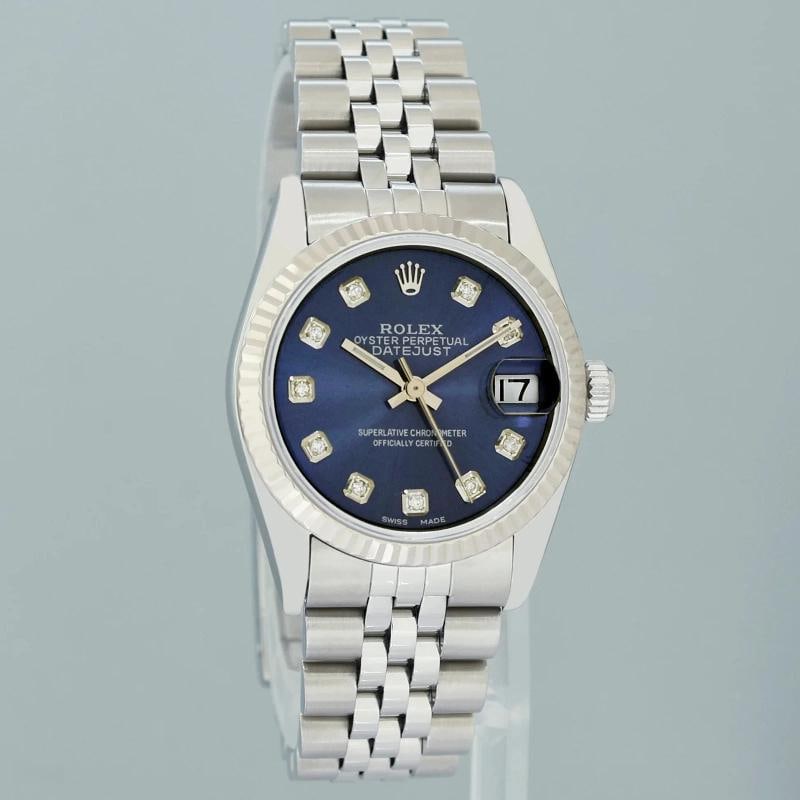 PAPERS Blue Diamond Ladies Rolex Midsize 31mm Datejust Jubilee Steel 68274 Watch - 2