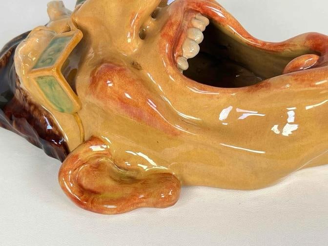 Antique Rafael Bordalo Pinheiro Agiota Money Lender Faience Spittoon Sculpture - 12