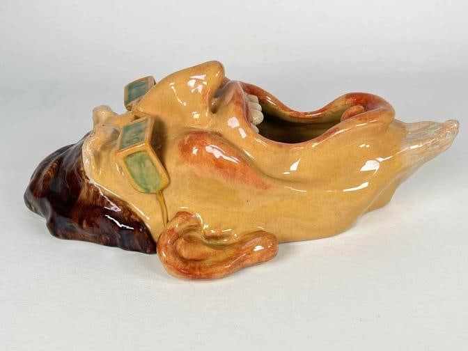Antique Rafael Bordalo Pinheiro Agiota Money Lender Faience Spittoon Sculpture - 14