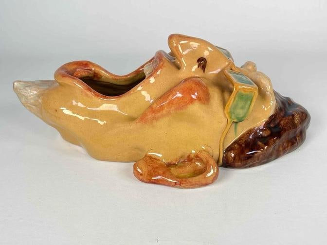 Antique Rafael Bordalo Pinheiro Agiota Money Lender Faience Spittoon Sculpture - 17