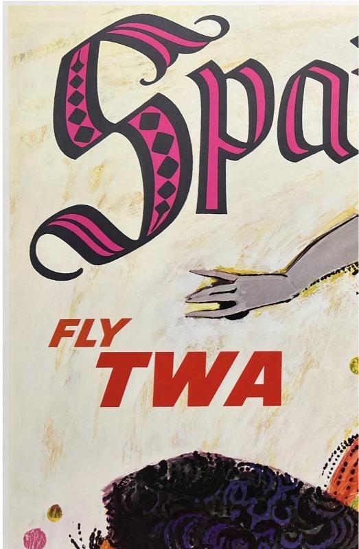 Original Vintage Poster SPAIN FLY TWA Airline Travel Tourism KLEIN LINEN - 2