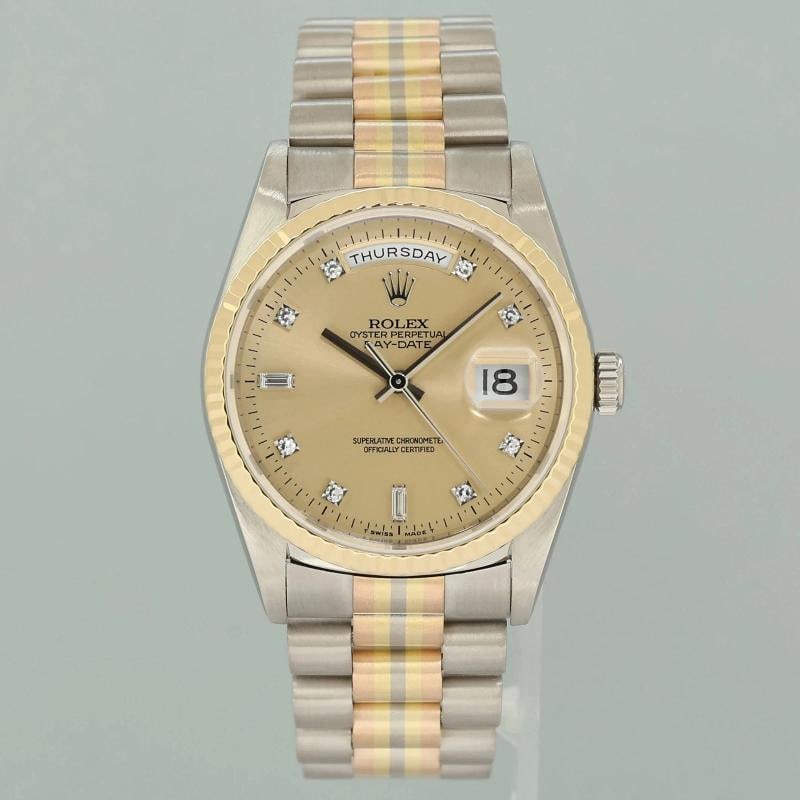 MINT Rolex President Day Date 18239 Champagne Diamond Quick Set Tridor Watch Box - 2