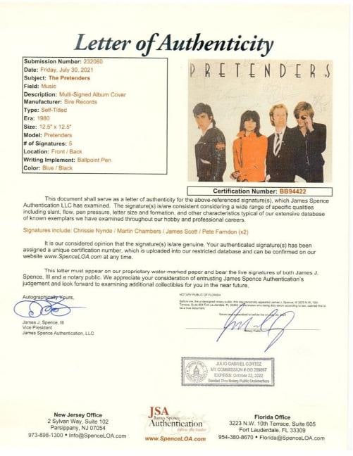 THE PRETENDERS: Chrissie Hynde, Martin Chambers, James Scott, and Pete Farndon Signed Album Cover... - 6