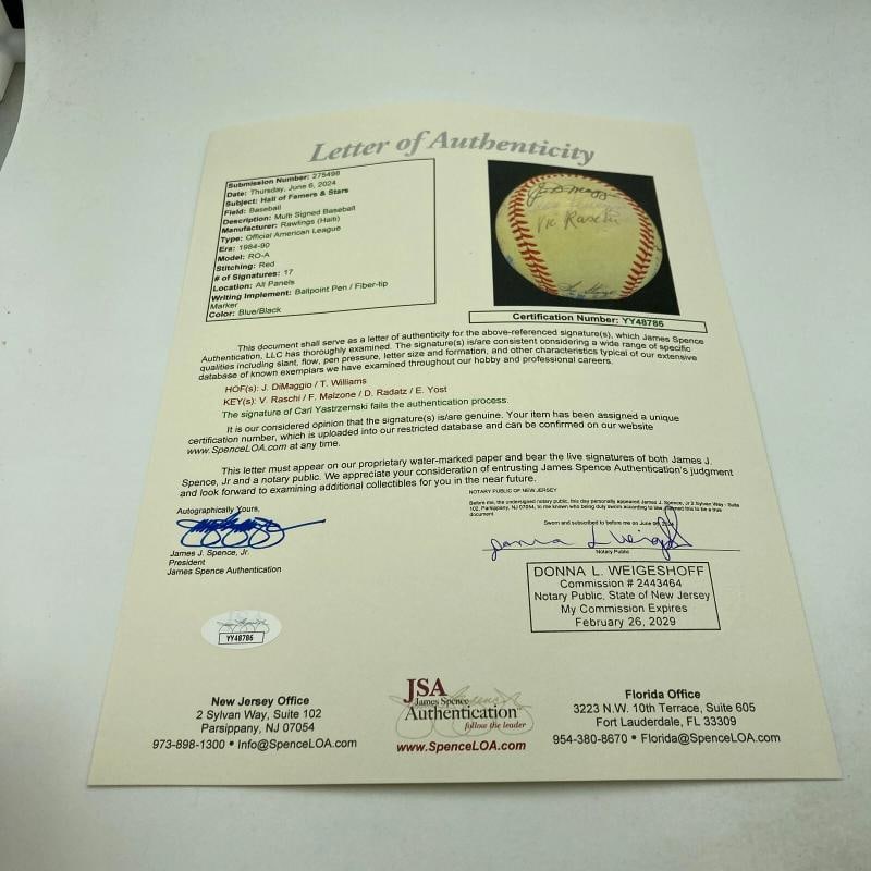Ted Williams & Joe Dimaggio Hall Of Fame Multi Signed Baseball JSA COA - 8