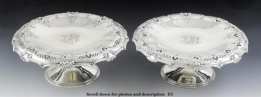Excellent Quality Pair Tiffany Sterling Silver Compotes circa 1920s (1 of 7)