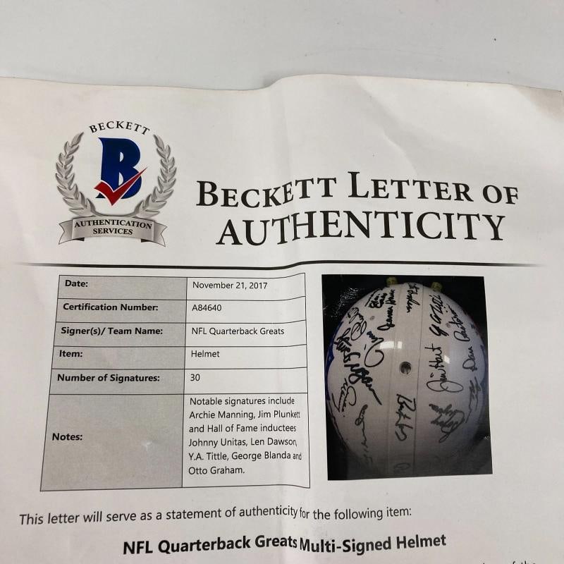 Quarterback Legends Signed Helmet 30 Sigs Johnny Unitas Len Dawson Beckett COA - 20