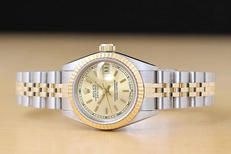 ROLEX LADIES DATEJUST 69173 CHAMPAGNE 18K YELLOW GOLD STEEL 2-TONE JUBILEE WATCH - 3