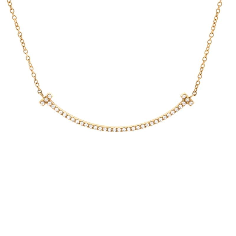 Tiffany & Co. T Smile Pendant Necklace 18K Yellow Gold and Diamonds Small: Measurements: Length: 16 ", Pendant Length: 3.6 mm, Pendant Width: 37 mm . Condition: Pre-owned - Good,Brand: Tiffany & Co.,Main Stone: Diamond,Metal: 18K Yellow Gold,Metal Purity: 18K,Style: