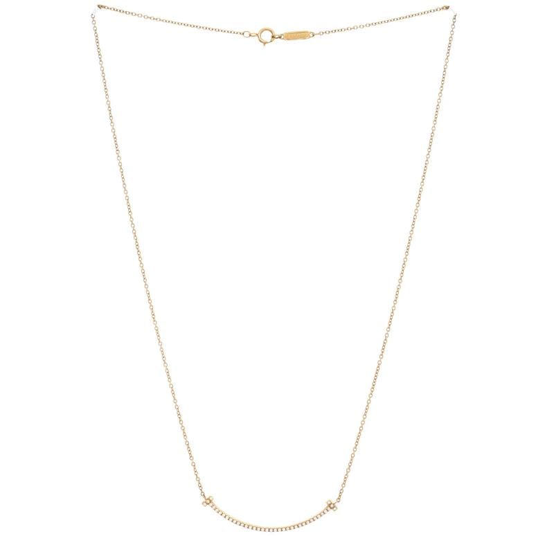 Tiffany & Co. T Smile Pendant Necklace 18K Yellow Gold and Diamonds Small - 2