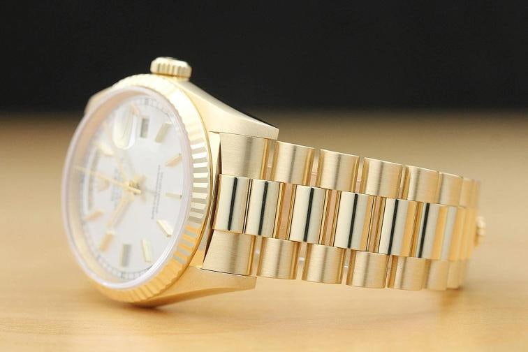 ROLEX MENS DAYDATE 18238 SILVER DIAL 18K YELLOW GOLD PRESIDENT DOUBLE QS WATCH - 4