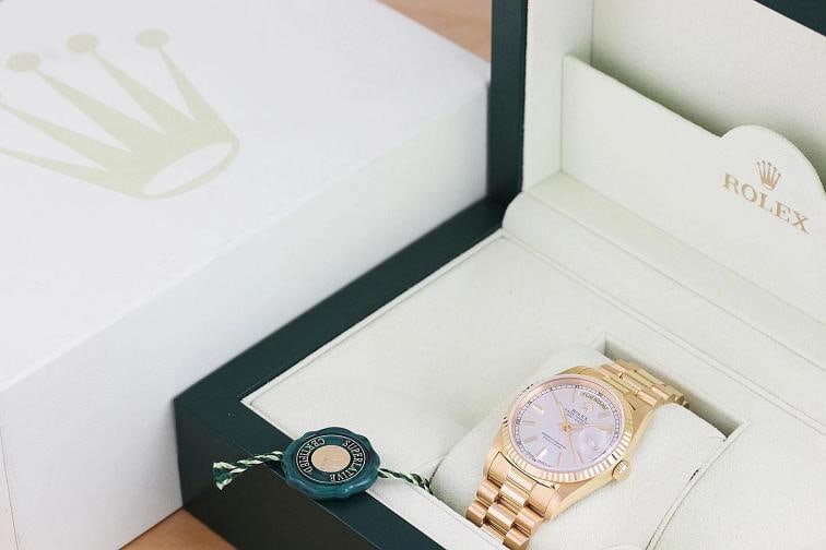 ROLEX MENS DAYDATE 18238 SILVER DIAL 18K YELLOW GOLD PRESIDENT DOUBLE QS WATCH - 6