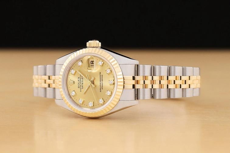 ROLEX LADIES DATEJUST 69173 CHAMPAGNE 2-TONE FACTORY DIAMOND DIAL QUICKSET WATCH - 2