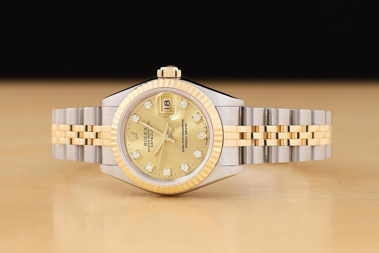 ROLEX LADIES DATEJUST 69173 CHAMPAGNE 2-TONE FACTORY DIAMOND DIAL QUICKSET WATCH - 3
