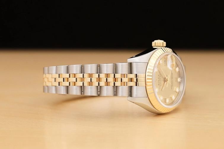 ROLEX LADIES DATEJUST 69173 CHAMPAGNE 2-TONE FACTORY DIAMOND DIAL QUICKSET WATCH - 7