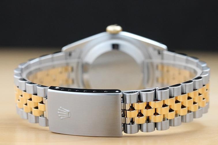ROLEX MENS DATEJUST BLUE VIGNETTE FACTORY DIAMOND 18K YELLOW GOLD STEEL WATCH - 6