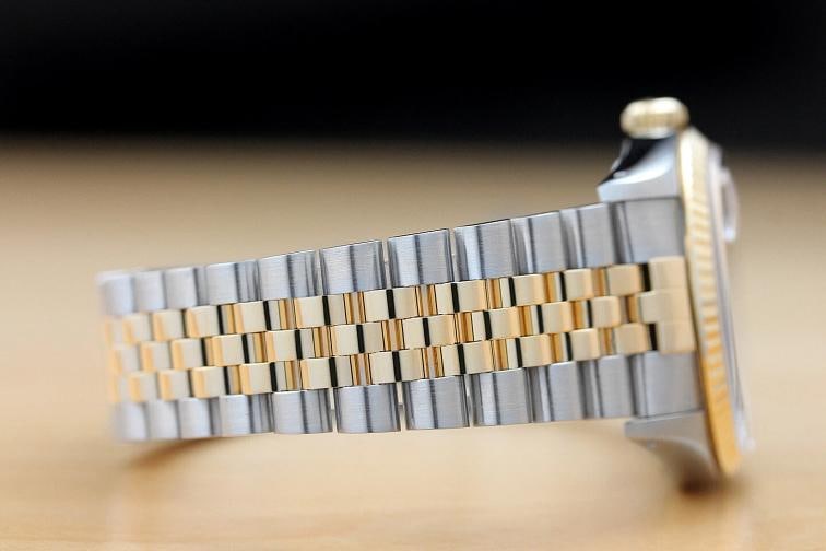 ROLEX MENS DATEJUST BLUE VIGNETTE FACTORY DIAMOND 18K YELLOW GOLD STEEL WATCH - 7
