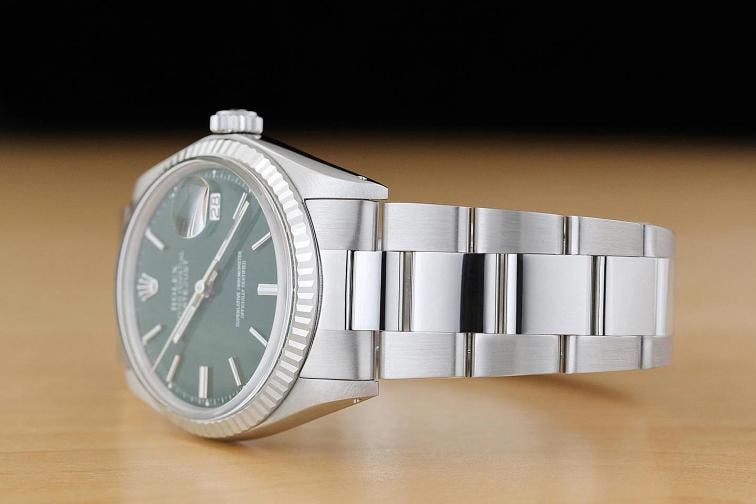 ROLEX MENS DATEJUST 1601 GREEN DIAL 18K WHITE GOLD STEEL WATCH w/ OYSTER BAND - 4