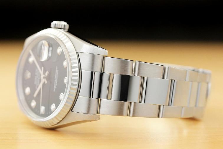 MENS ROLEX DATEJUST 16234 BLACK DIAMOND DIAL 18K WHITE GOLD STEEL OYSTER WATCH - 4
