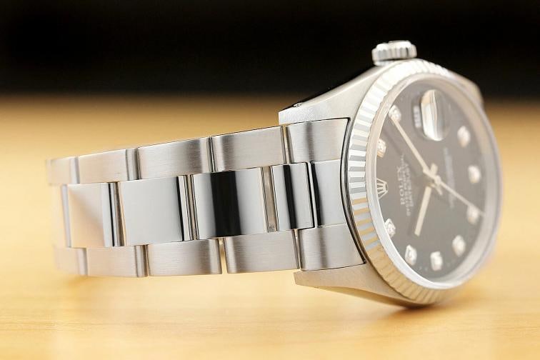 MENS ROLEX DATEJUST 16234 BLACK DIAMOND DIAL 18K WHITE GOLD STEEL OYSTER WATCH - 6
