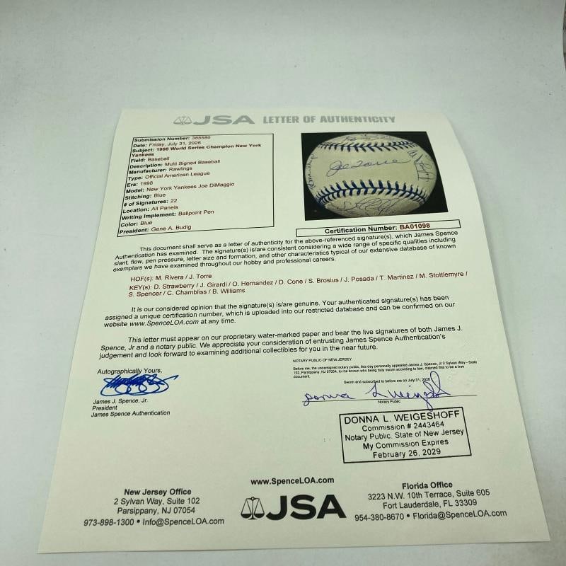 1998 New York Yankees World Series Champs Team Signed Baseball JSA COA - 4