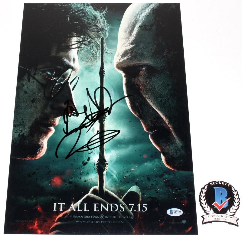 DANIEL RADCLIFFE & RALPH FIENNES SIGNED HARRY POTTER MOVIE POSTER BECKETT COA (1 of 5)