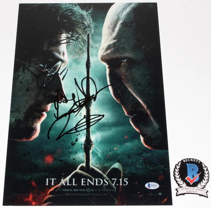 DANIEL RADCLIFFE & RALPH FIENNES SIGNED HARRY POTTER MOVIE POSTER BECKETT COA - 2