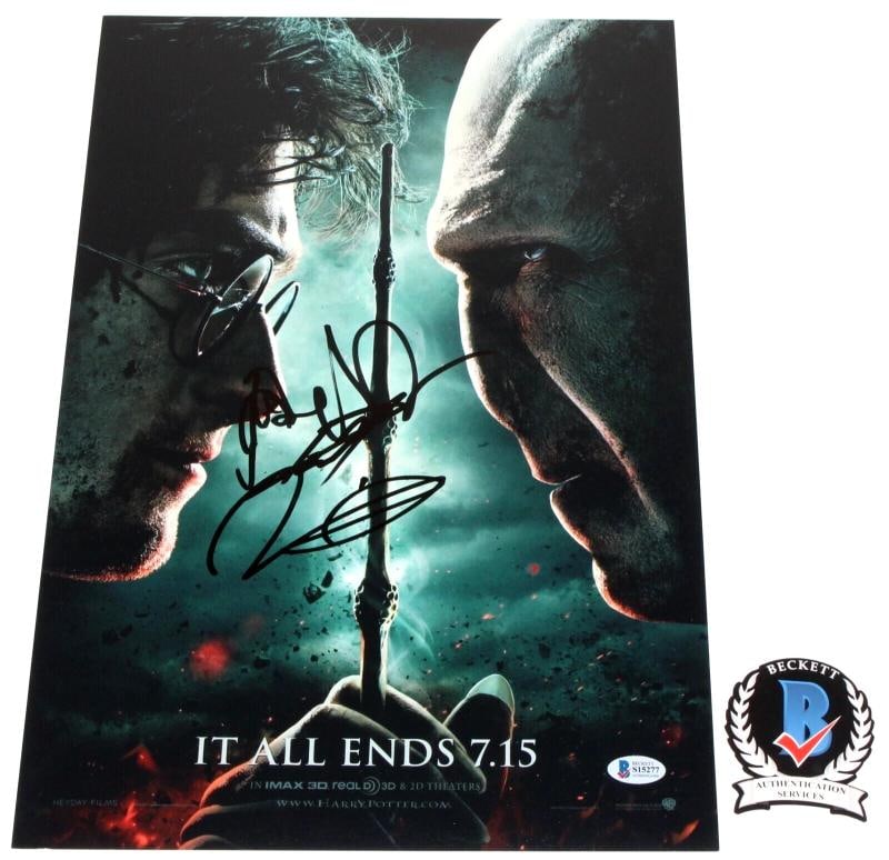 DANIEL RADCLIFFE & RALPH FIENNES SIGNED HARRY POTTER MOVIE POSTER BECKETT COA - 5