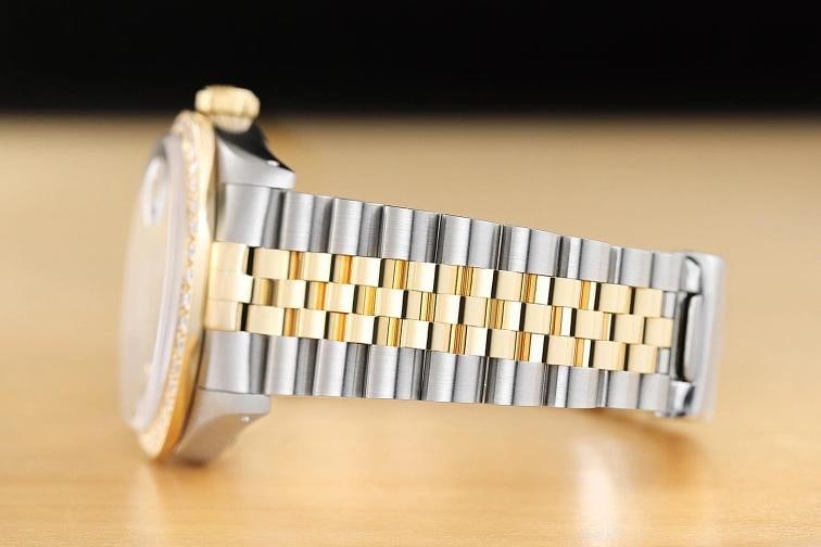 ROLEX DATEJUST 16233 BLACK FACTORY DIAMOND 18K YELLOW GOLD STEEL TWO TONE WATCH - 5