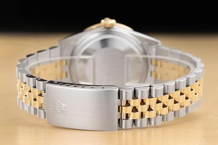 ROLEX DATEJUST 16233 BLACK FACTORY DIAMOND 18K YELLOW GOLD STEEL TWO TONE WATCH - 6
