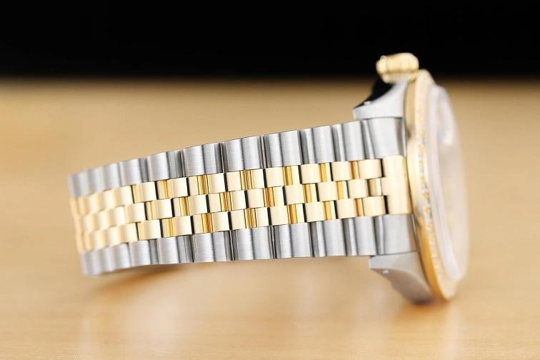 ROLEX DATEJUST 16233 BLACK FACTORY DIAMOND 18K YELLOW GOLD STEEL TWO TONE WATCH - 8
