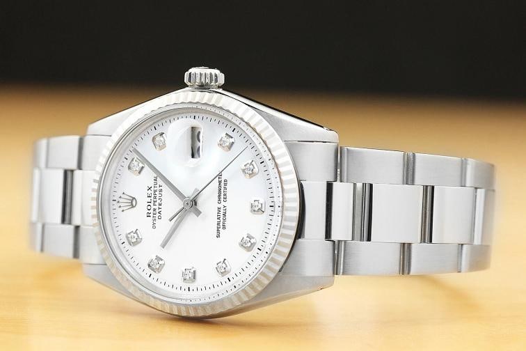 MENS ROLEX DATEJUST WHITE DIAMOND DIAL 18K WHITE GOLD STAINLESS STEEL WATCH - 2