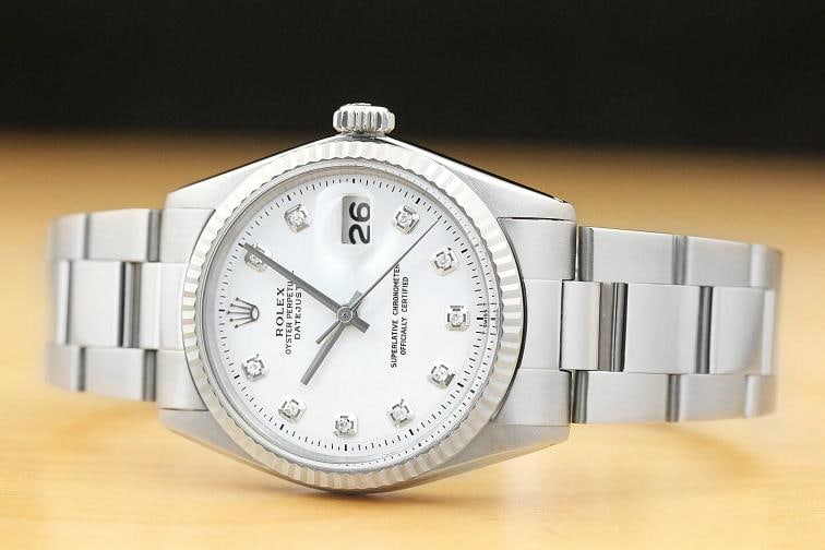 MENS ROLEX DATEJUST WHITE DIAMOND DIAL 18K WHITE GOLD STAINLESS STEEL WATCH - 3