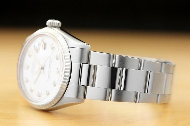 MENS ROLEX DATEJUST WHITE DIAMOND DIAL 18K WHITE GOLD STAINLESS STEEL WATCH - 4