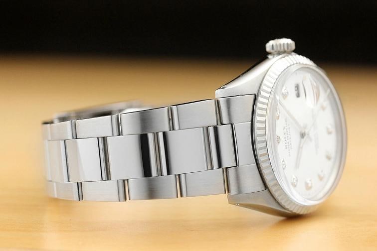 MENS ROLEX DATEJUST WHITE DIAMOND DIAL 18K WHITE GOLD STAINLESS STEEL WATCH - 5