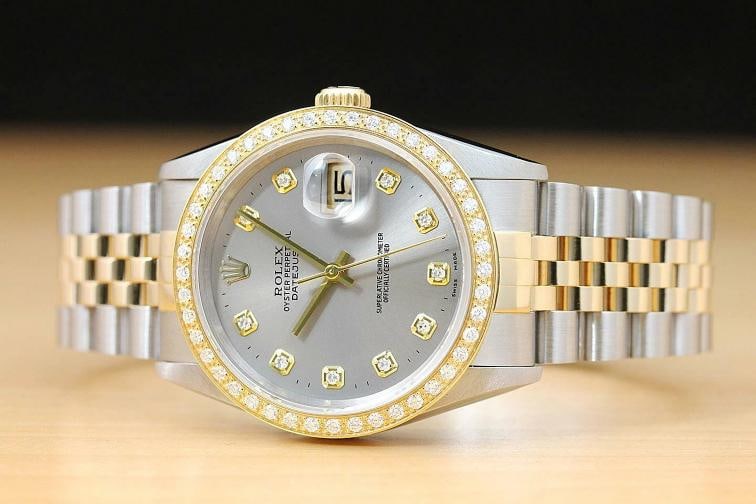 ROLEX MENS DATEJUST 16233 GRAY DIAMOND DIAL 18K YELLOW GOLD STEEL WATCH - 3