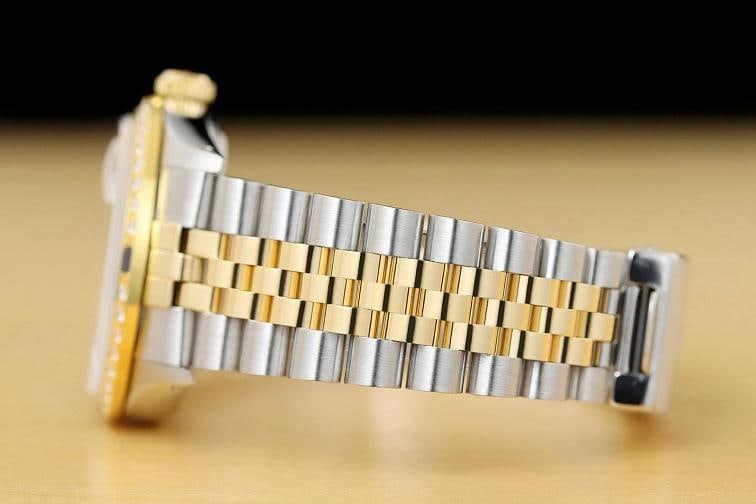 ROLEX MENS DATEJUST 16013 DIAMOND SAPPHIRE 18K YELLOW GOLD STEEL ICE BLUE WATCH - 5
